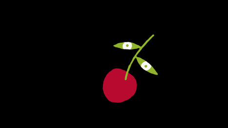 Kirsche-Mit-Blattsymbol,-Schleifenanimationsvideo,-Transparenter-Hintergrund-Mit-Alphakanal.